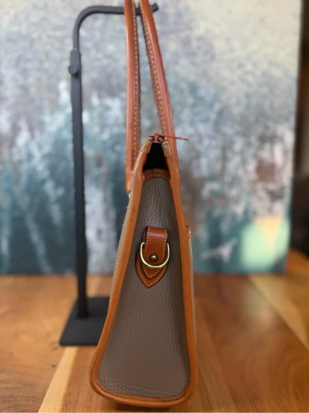 Dooney & Bourke Vintage Taupe/British Tan Leather Satchel Bag VGVC
